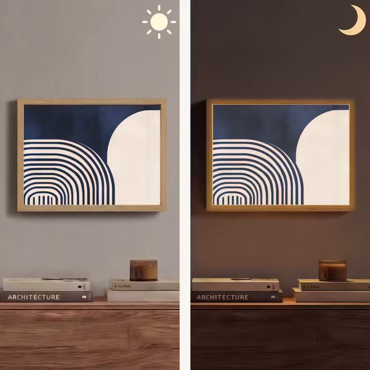 Donkerblauw - Abstract - Lijnen Light Box met batterij (Wandlamp) middel -sfeer3
