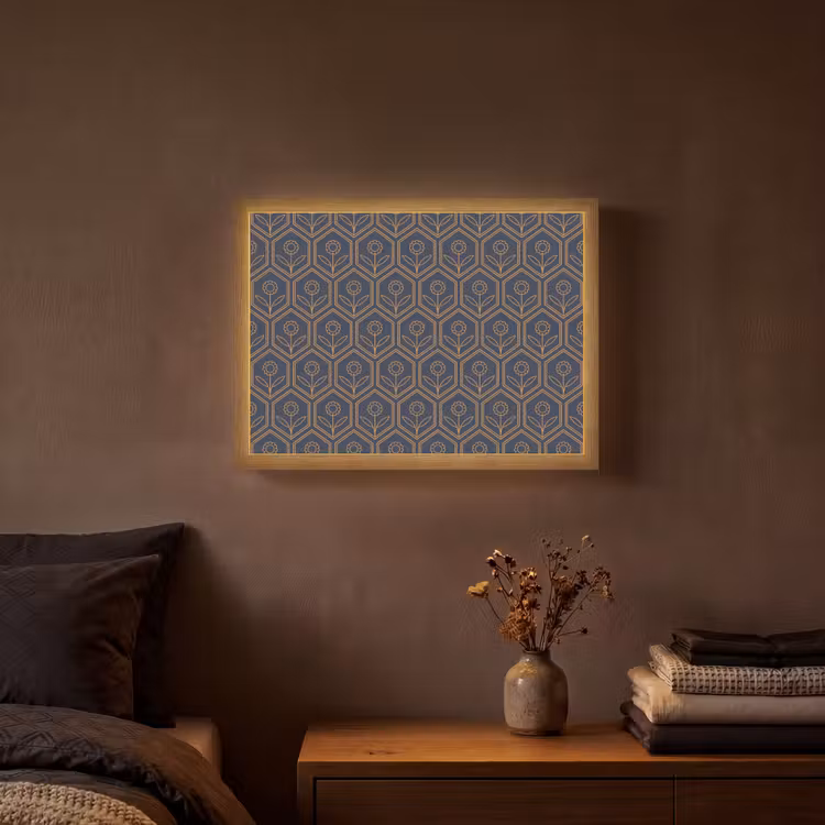 Donkerblauw - Patroon - Bloem - Symmetrisch Light Box met batterij (Wandlamp) middel 907 -sfeer4