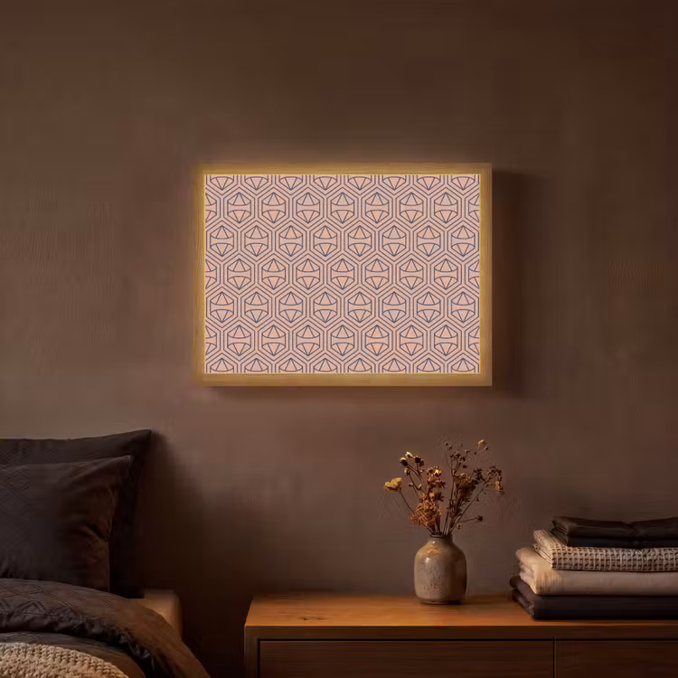 Donkerblauw - Roze - Patroom - Symmetrisch Light Box met batterij (Wandlamp) middel 907 -sfeer4