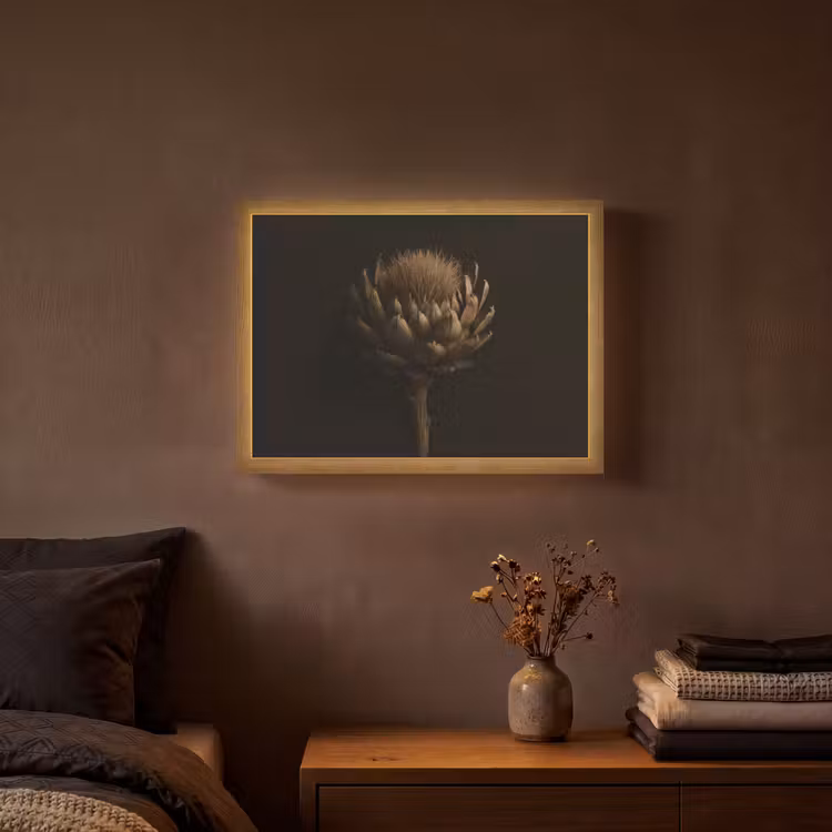 Donkerbruin - Bloem - Textuur - Artisjok Light Box met batterij (Wandlamp) middel -sfeer4