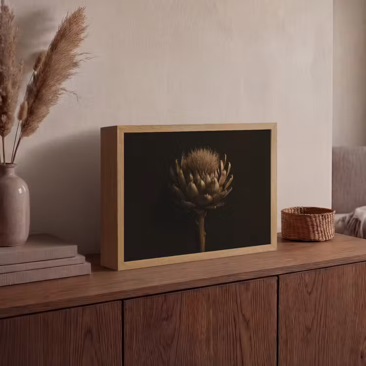 Donkerbruin - Bloem - Textuur - Artisjok Light Box met batterij (Wandlamp) middel -sfeer2
