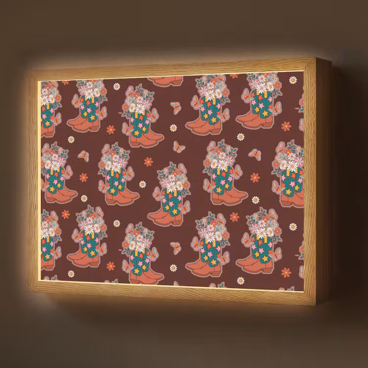 Donker - Cowboy - Laars - Patroon Light Box met batterij (Wandlamp) middel 907 -z3d_website