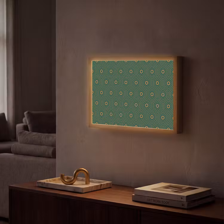 Donkergroen - Modern - Patroon - Goud Light Box met batterij (Wandlamp) middel 907 -sfeer1
