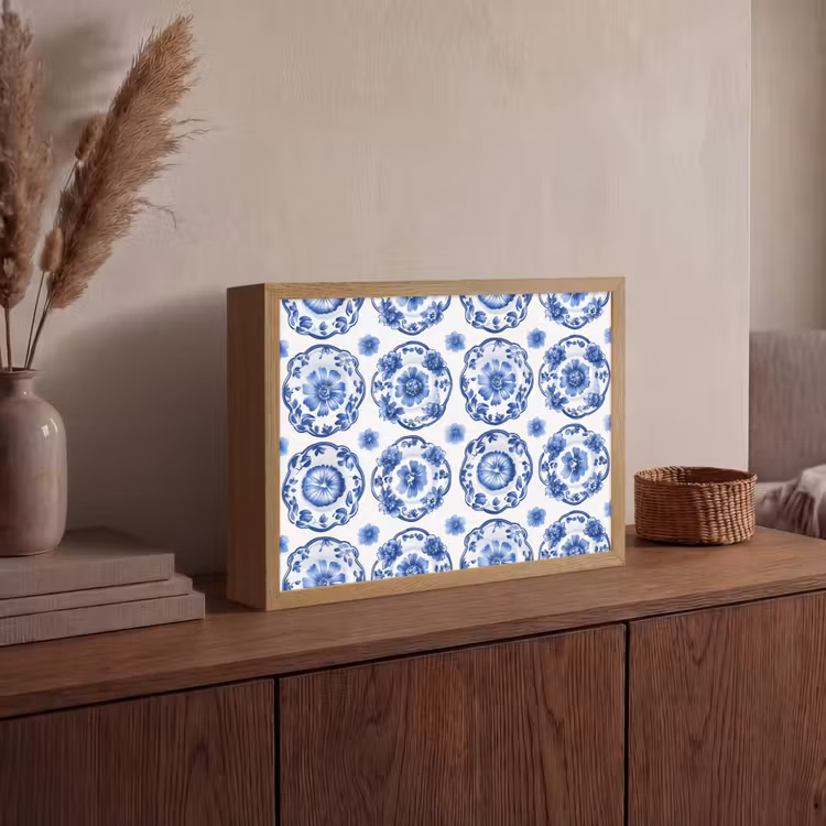 Sierborden - Bloemen - Blauw Light Box met batterij (Wandlamp) middel 907 -sfeer2