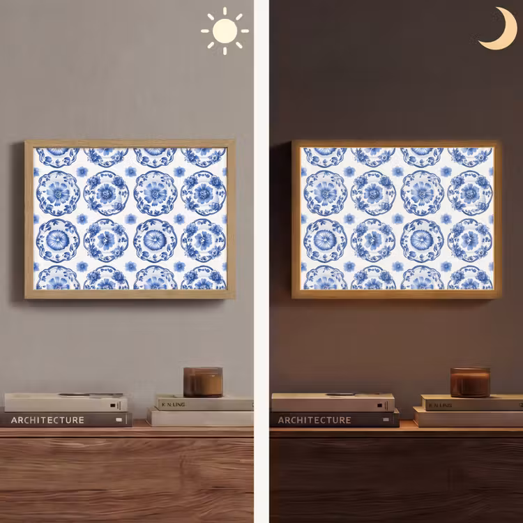 Sierborden - Bloemen - Blauw Light Box met batterij (Wandlamp) middel 907 -sfeer3