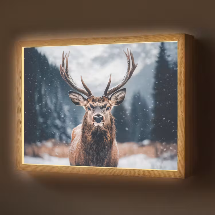 Hert - Dieren - Landschap - Winter - Sneeuw Light Box met batterij (Wandlamp) middel -z3d_website