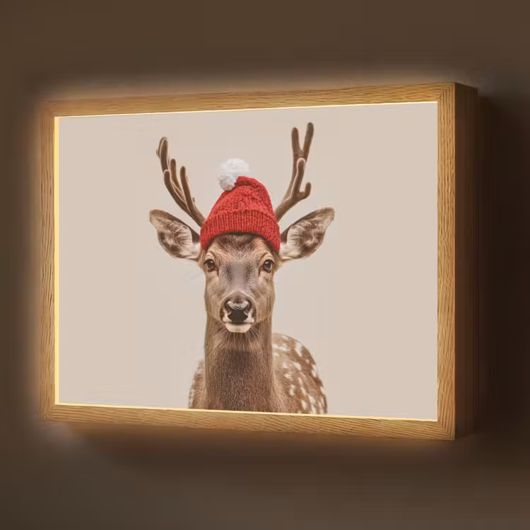 Hert - Kerst - Muts - Dieren - Winter - Grappig Light Box met batterij (Wandlamp) middel -z3d_website