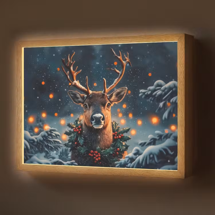 Hert - Kerst - Winter - Sneeuw - Kerstkrans Light Box met batterij (Wandlamp) middel -z3d_website