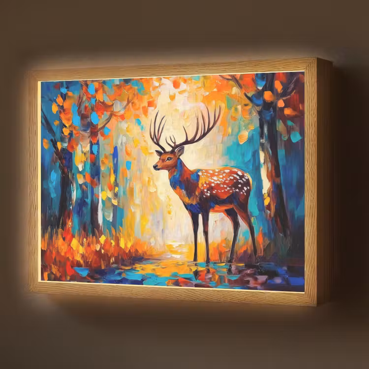 Hert - Bosdieren - Natuur - Kunst Light Box met batterij (Wandlamp) middel -z3d_website