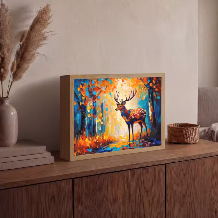 Hert - Bosdieren - Natuur - Kunst Light Box met batterij (Wandlamp) middel -sfeer2