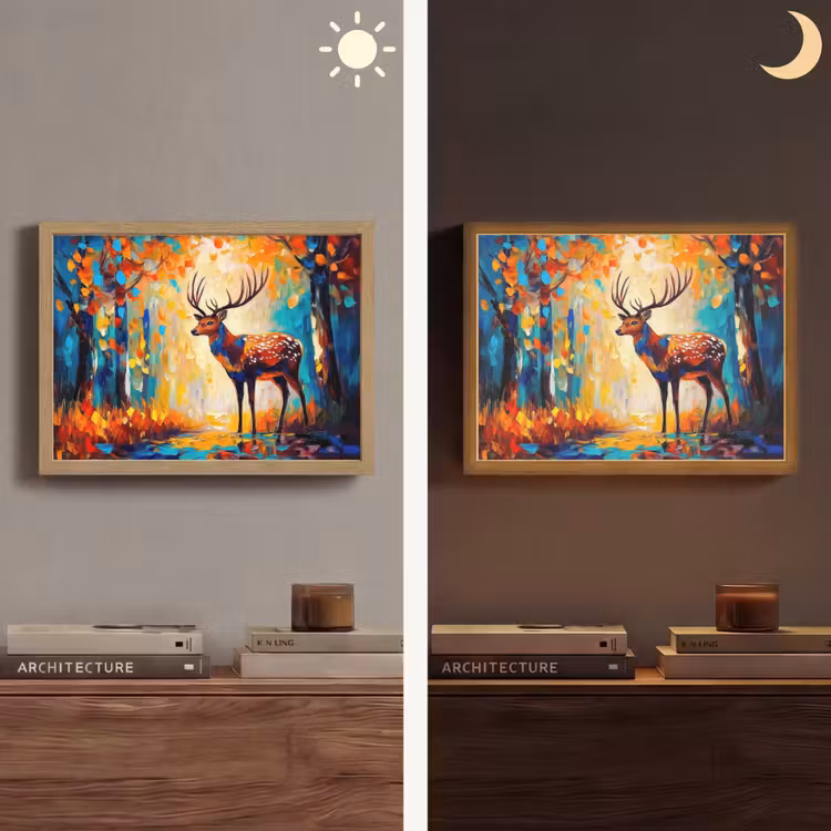 Hert - Bosdieren - Natuur - Kunst Light Box met batterij (Wandlamp) middel -sfeer3
