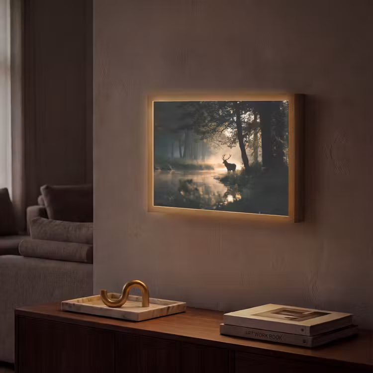 Hert - Bosbeek - Mystiek Light Box met batterij (Wandlamp) middel -sfeer1