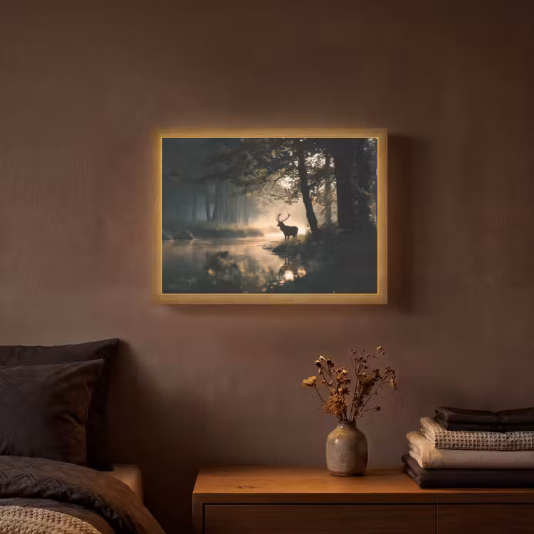 Hert - Bosbeek - Mystiek Light Box met batterij (Wandlamp) middel -sfeer4