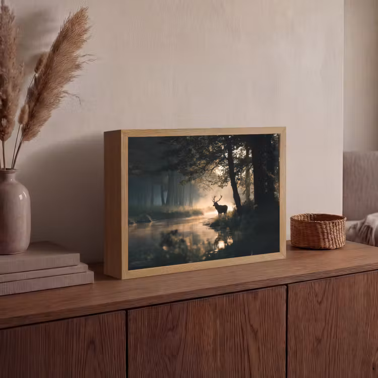 Hert - Bosbeek - Mystiek Light Box met batterij (Wandlamp) middel -sfeer2