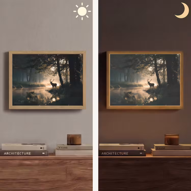 Hert - Bosbeek - Mystiek Light Box met batterij (Wandlamp) middel -sfeer3