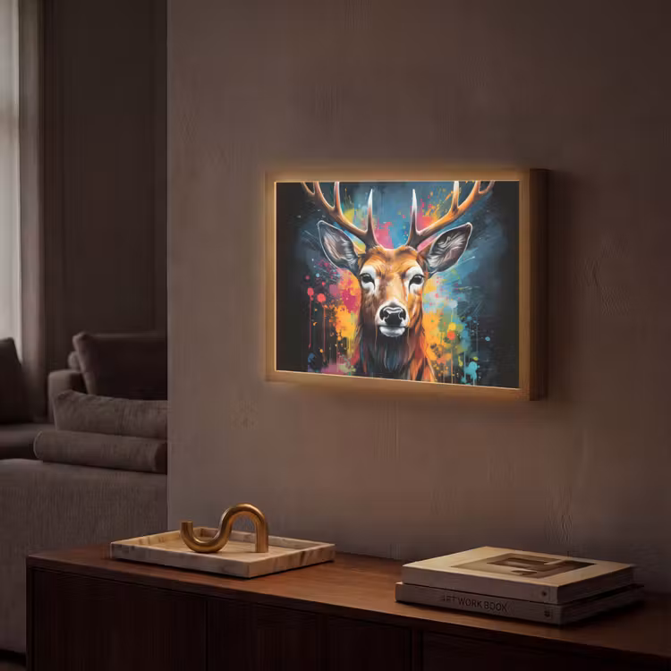 Hert - Graffiti - Dieren - Kleuren Light Box met batterij (Wandlamp) middel -sfeer1