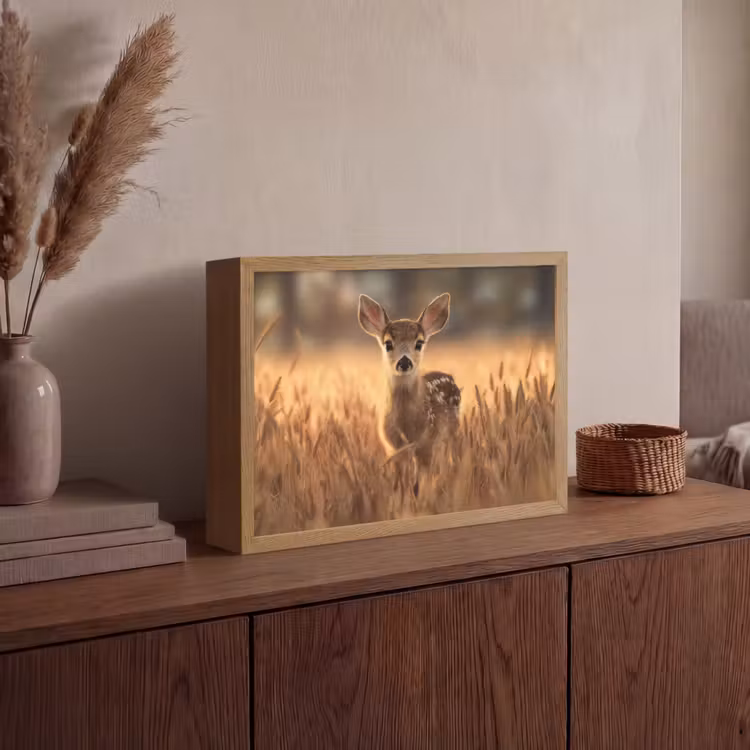 Hert - Graanveld - Bruin Light Box met batterij (Wandlamp) middel -sfeer2