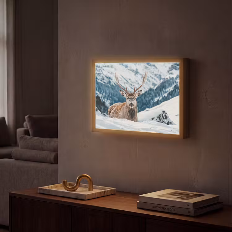 Hert - Landschap - Winter - Natuur - Dieren - Bergen Light Box met batterij (Wandlamp) middel -sfeer1