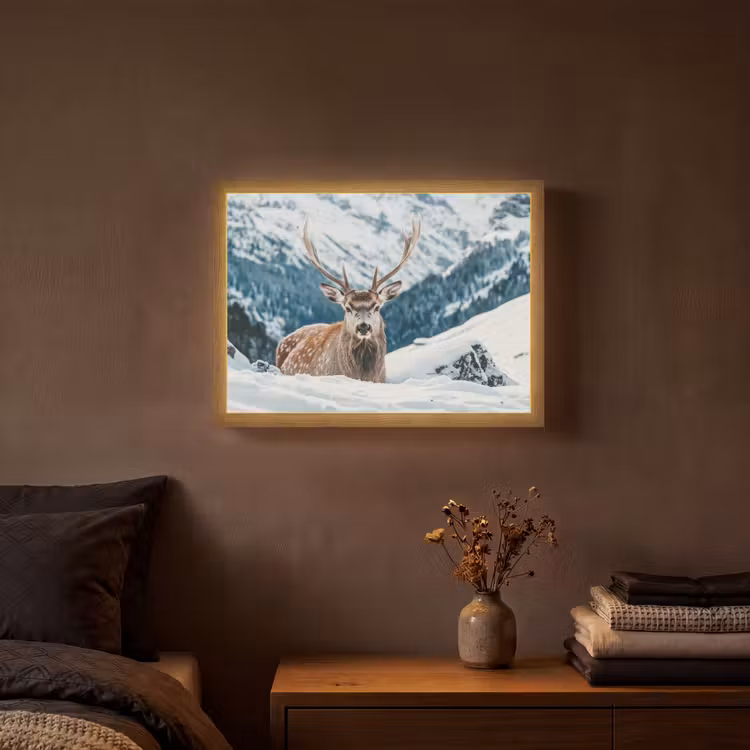 Hert - Landschap - Winter - Natuur - Dieren - Bergen Light Box met batterij (Wandlamp) middel -sfeer4