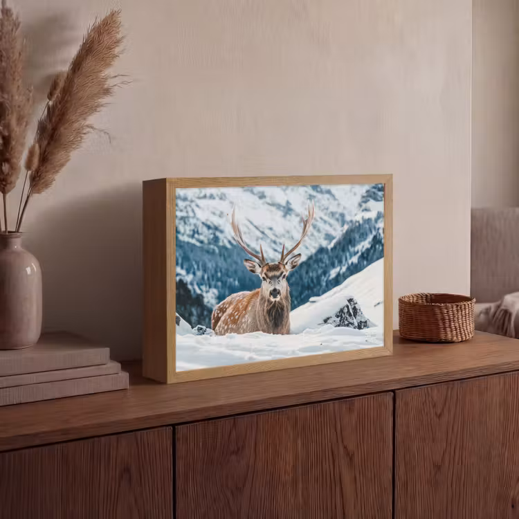 Hert - Landschap - Winter - Natuur - Dieren - Bergen Light Box met batterij (Wandlamp) middel -sfeer2