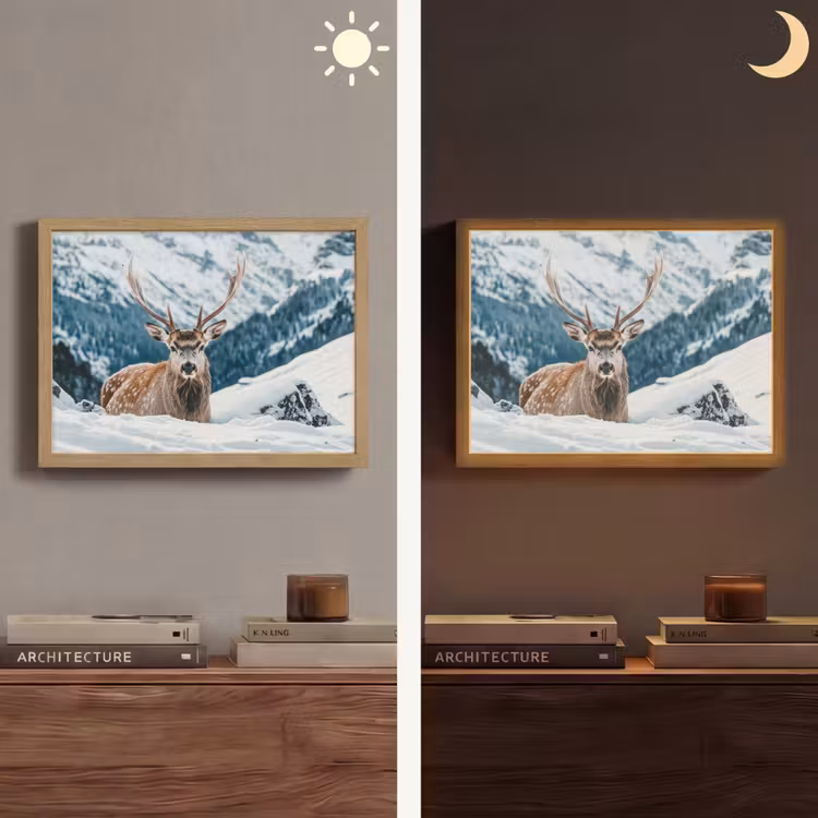 Hert - Landschap - Winter - Natuur - Dieren - Bergen Light Box met batterij (Wandlamp) middel -sfeer3