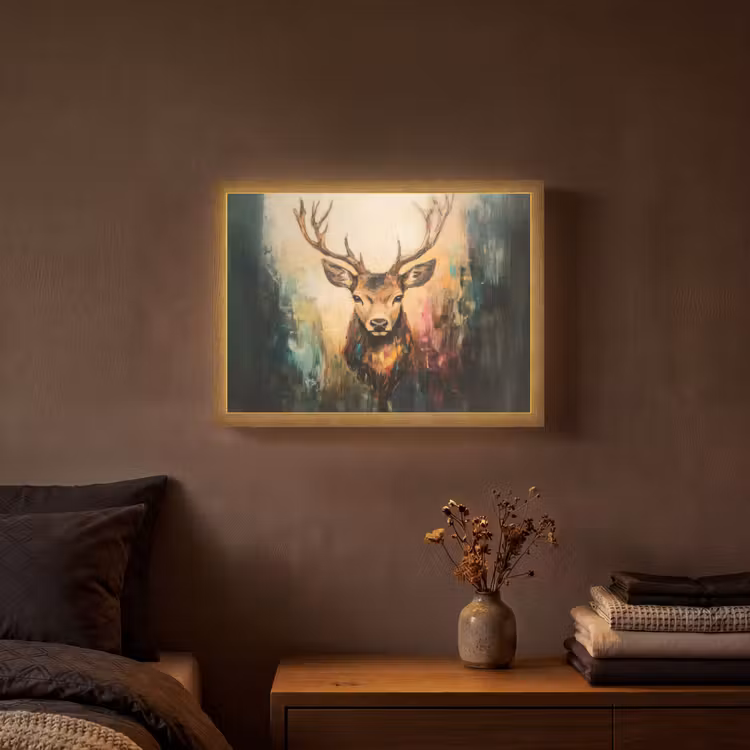 Hert - Geverfd - Gewei - Bruin Light Box met batterij (Wandlamp) middel -sfeer4