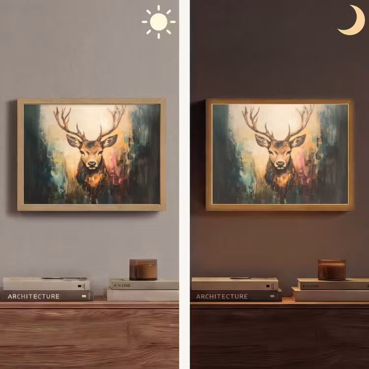 Hert - Geverfd - Gewei - Bruin Light Box met batterij (Wandlamp) middel -sfeer3