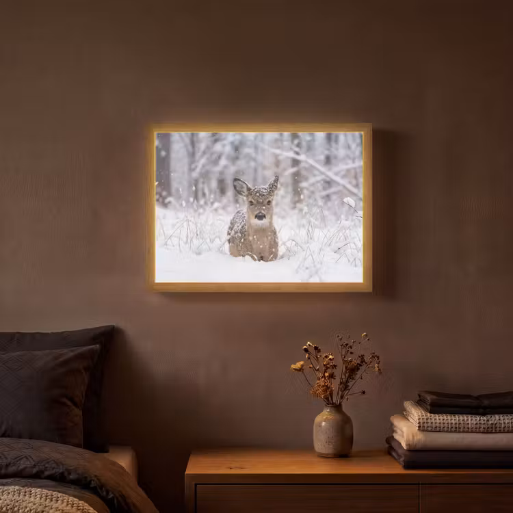 Hert - Sneeuw - Bos - Dieren - Vertederend Light Box met batterij (Wandlamp) middel -sfeer4