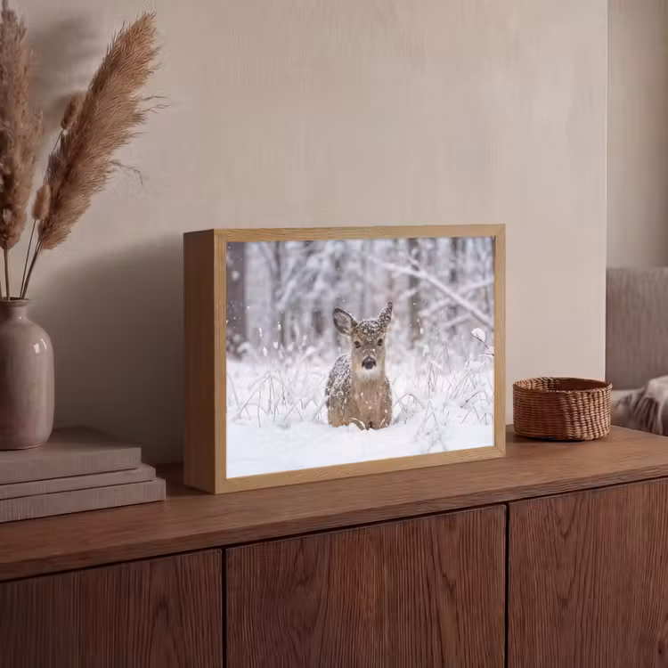 Hert - Sneeuw - Bos - Dieren - Vertederend Light Box met batterij (Wandlamp) middel -sfeer2