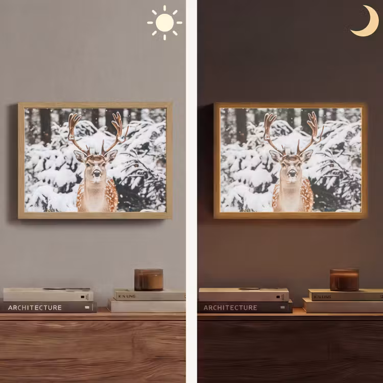 Hert - Sneeuw - Winter - Bos - Dieren Light Box met batterij (Wandlamp) middel -sfeer3
