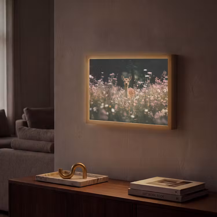 Hert - Wilde bloemen - Bos Light Box met batterij (Wandlamp) middel -sfeer1