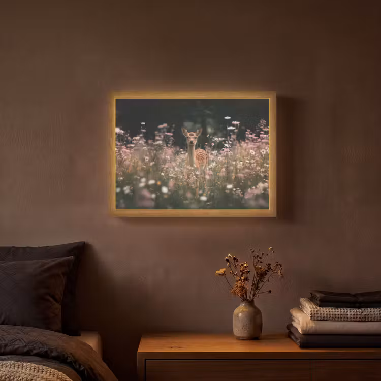Hert - Wilde bloemen - Bos Light Box met batterij (Wandlamp) middel -sfeer4