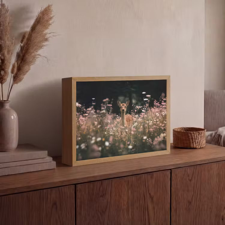 Hert - Wilde bloemen - Bos Light Box met batterij (Wandlamp) middel -sfeer2