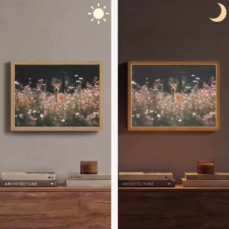 Hert - Wilde bloemen - Bos Light Box met batterij (Wandlamp) middel -sfeer3