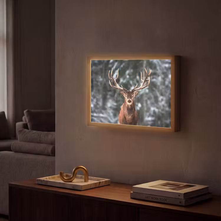 Hert - Winter - Sneeuw - Bos - Natuur - Dier Light Box met batterij (Wandlamp) middel -sfeer1