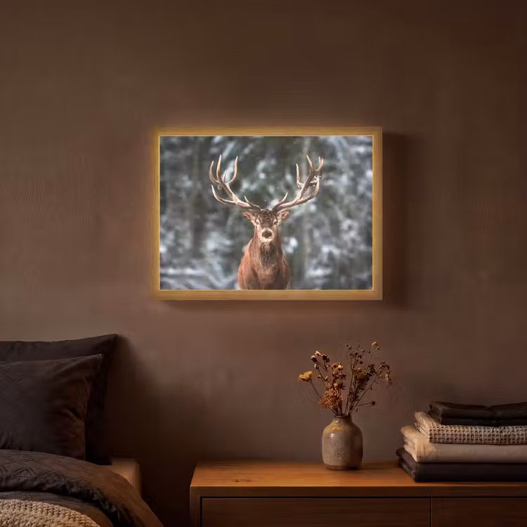 Hert - Winter - Sneeuw - Bos - Natuur - Dier Light Box met batterij (Wandlamp) middel -sfeer4
