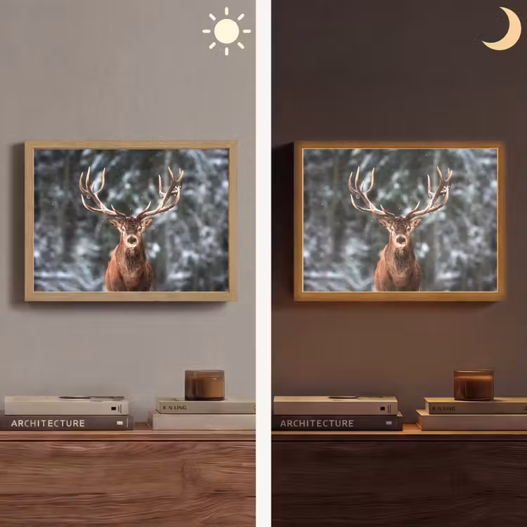 Hert - Winter - Sneeuw - Bos - Natuur - Dier Light Box met batterij (Wandlamp) middel -sfeer3