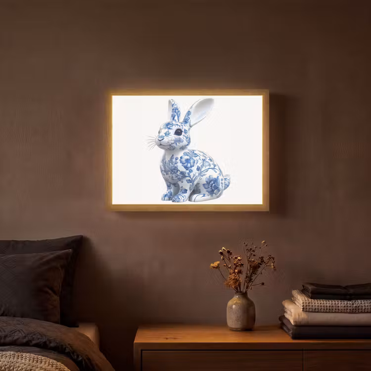 Delftsblauw - Haasje - Wit Light Box met batterij (Wandlamp) middel -sfeer4