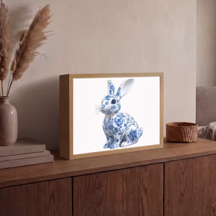 Delftsblauw - Haasje - Wit Light Box met batterij (Wandlamp) middel -sfeer2