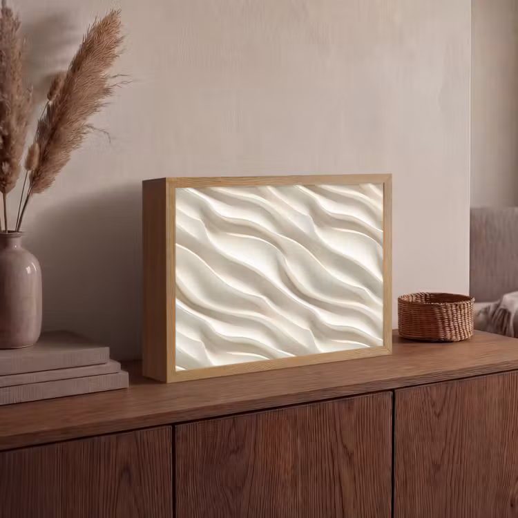 Diagonaal - Golven - Crème Light Box met batterij (Wandlamp) middel 907 -sfeer2