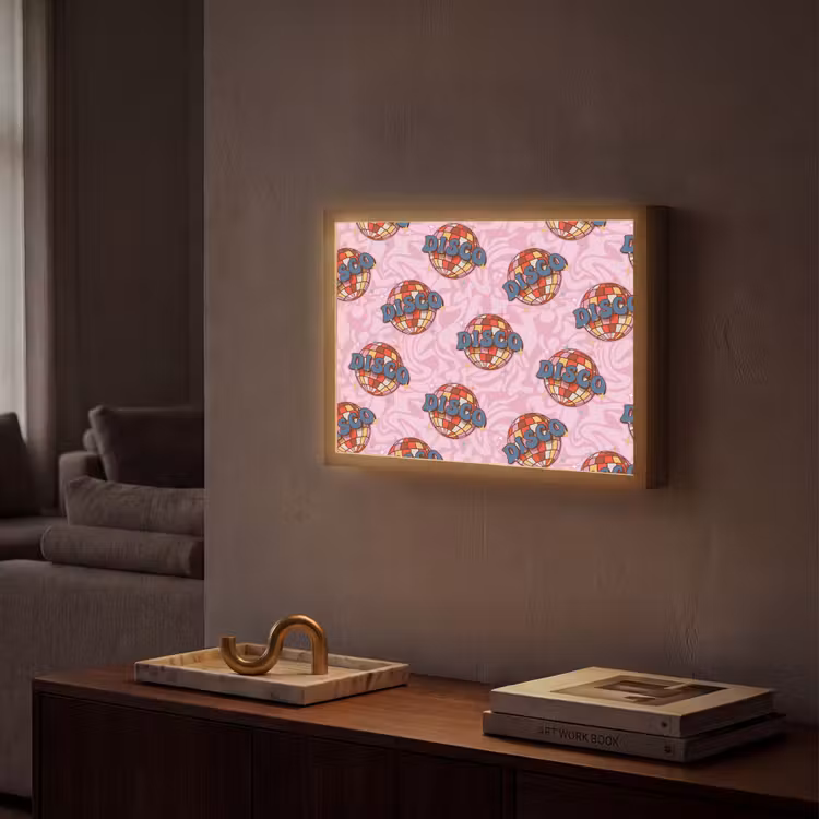 Disco - Bal - Patroon - Roze Light Box met batterij (Wandlamp) middel 907 -sfeer1