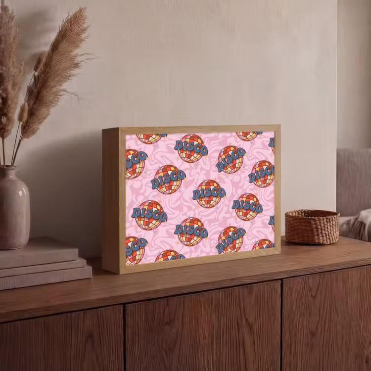 Disco - Bal - Patroon - Roze Light Box met batterij (Wandlamp) middel 907 -sfeer2