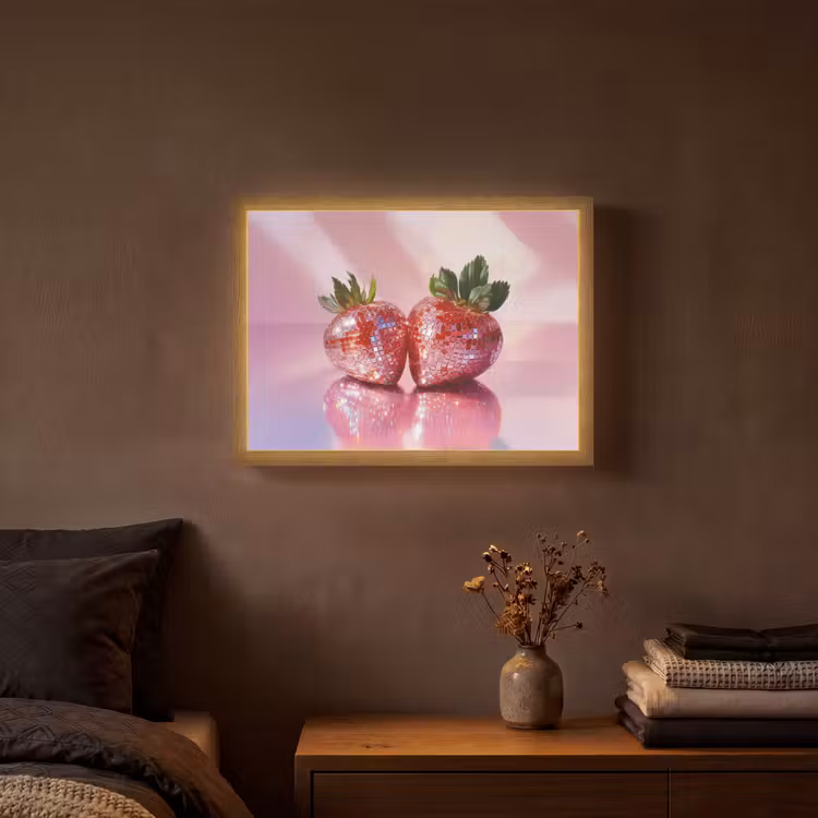 Disco - Fruit - Glitter - Strawberry Light Box met batterij (Wandlamp) middel -sfeer4