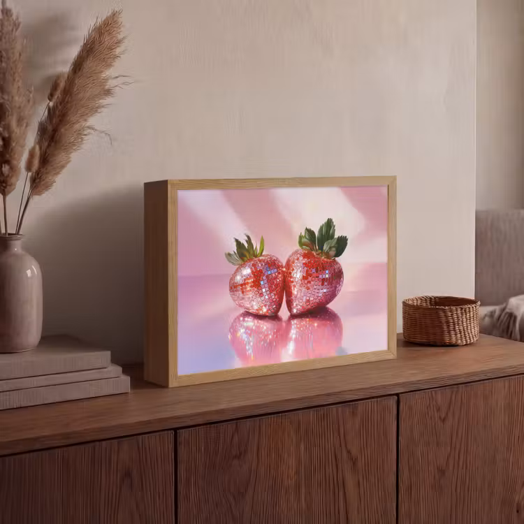 Disco - Fruit - Glitter - Strawberry Light Box met batterij (Wandlamp) middel -sfeer2