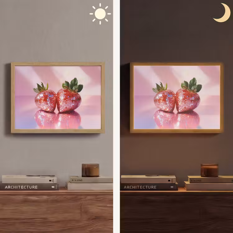 Disco - Fruit - Glitter - Strawberry Light Box met batterij (Wandlamp) middel -sfeer3