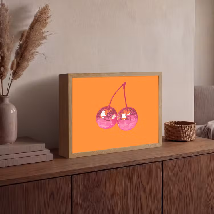 Discoballen - Kers - Spiegels - Roze Light Box met batterij (Wandlamp) middel -sfeer2