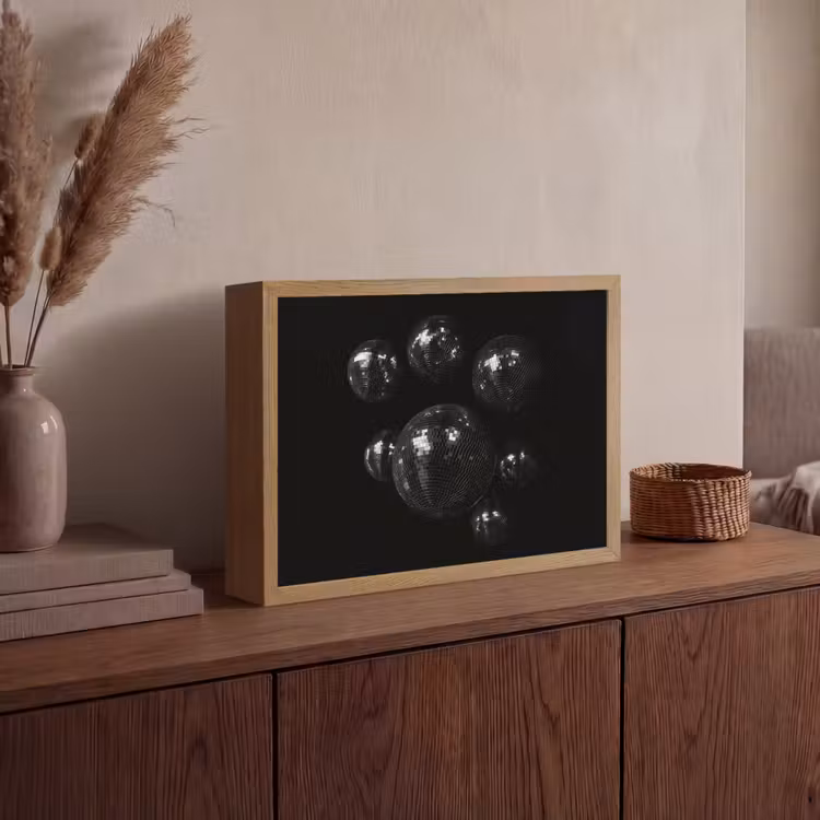 Discoballen - Minimalistisch - Zwart Light Box met batterij (Wandlamp) middel -sfeer2