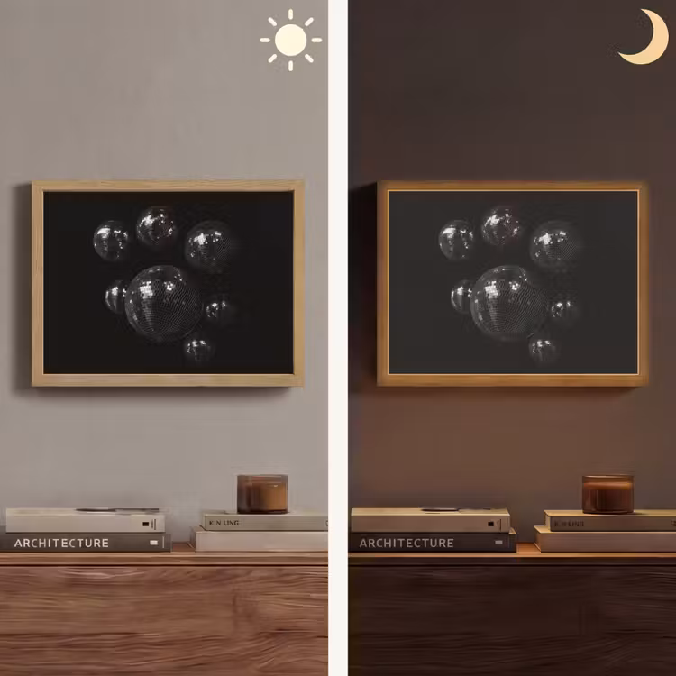 Discoballen - Minimalistisch - Zwart Light Box met batterij (Wandlamp) middel -sfeer3