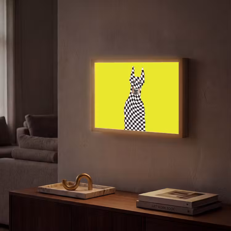 Dobermann - Geblokt - Geel Light Box met batterij (Wandlamp) middel -sfeer1