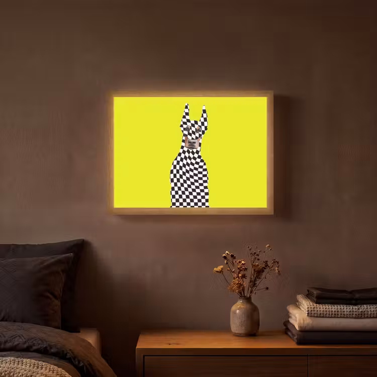 Dobermann - Geblokt - Geel Light Box met batterij (Wandlamp) middel -sfeer4